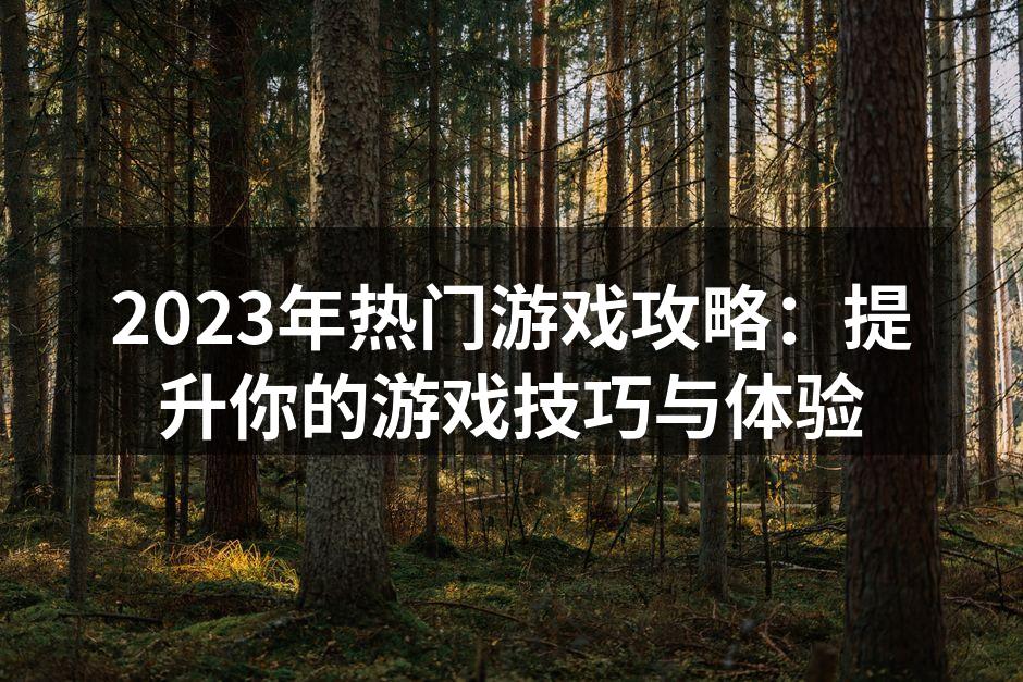 2023年热门游戏攻略：提升你的游戏技巧与体验